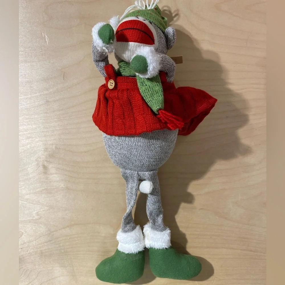 Festive Sock Monkey with Red and Green Accents (F)